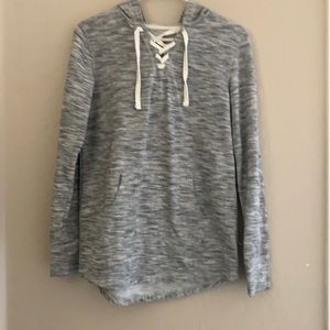 Grey Lace Front Sweatshirt with Hoodie